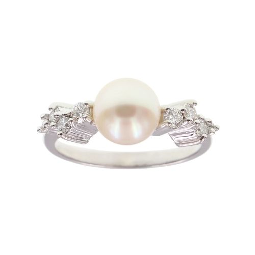 Anillo Malena de oro blanco 18k con perlas de cultivo y seis brillantes