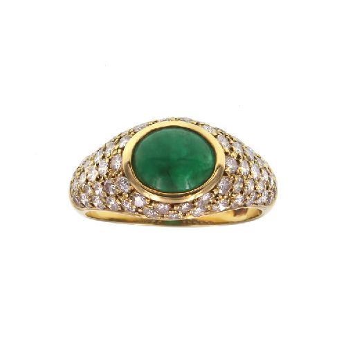 Anillo de oro amarillo 18K con brillantes y esmeralda (N4009)