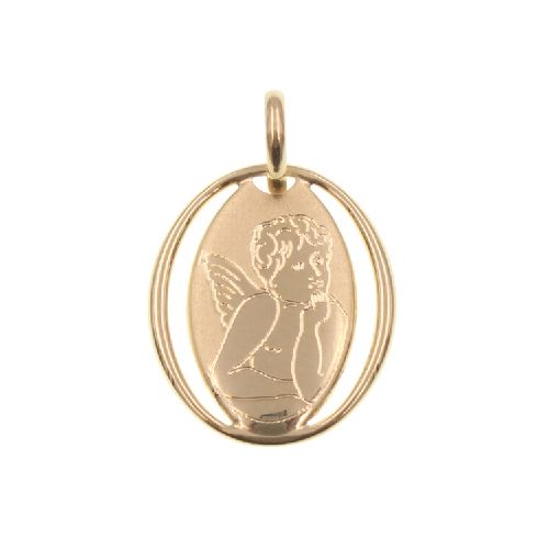 Medalla religiosa oval de oro amarillo 18k - Angel Rafael