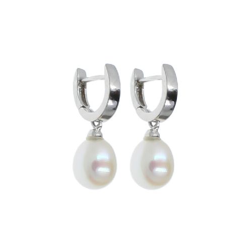 Caravanas / aros en oro blanco 18k. con perlas