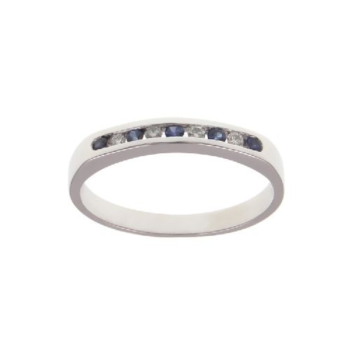 Anillo medio sin fin Chana de oro blanco 18k con brillantes y zafiros N8737W