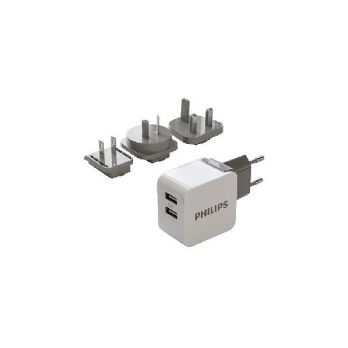 Cargador de Pared Dual Usb Philips Conector Intercambiable 15,5w