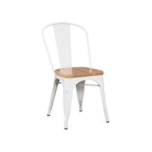 Silla Tolix Blanca C/asiento De Madera