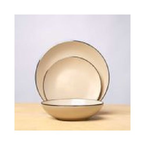 Plato Celeste Borde Dorado Ceramica 20Cm Postre Beige