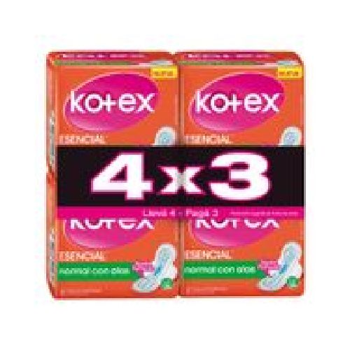 TOALLAS FEMENINAS KOTEX ESENCIAL PROMO 4X3 32UN