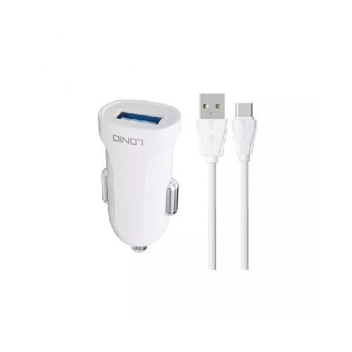 Cargador de auto con cable USB-A a USB-C 12W color blanco