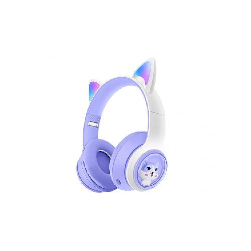 Auriculares inalámbricos diseño orejas de gato LED púrpura