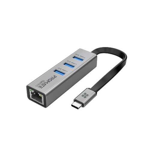 Hub USB-C a USB 3.0 x3 y RJ-45 Promate GigaHub-C