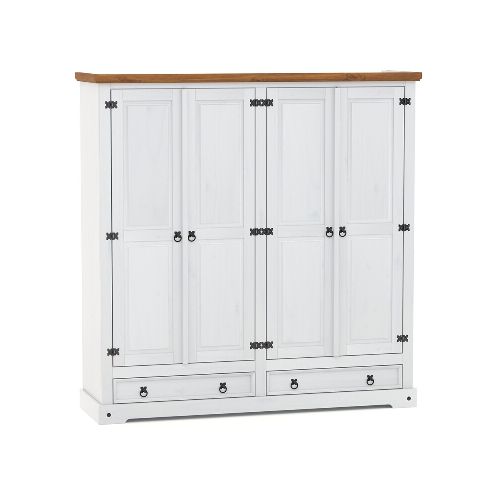 Ropero Madera 4 Puertas Blanco Linea Rustica