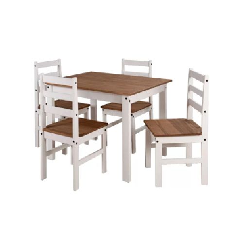 Juego de comedor en madera maciza - Mesa y 4 sillas