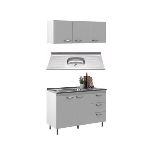 Combo cocina: aéreo + bajo mesada + mesada en acero inox.