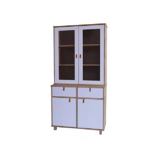 Mueble / Cristalero en madera maciza 4 puertas 2 cajones