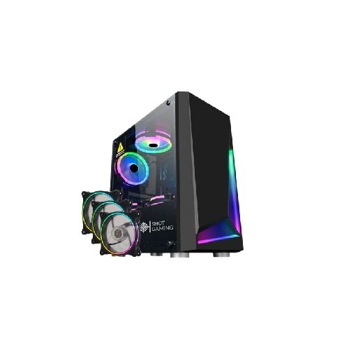 Gabinete Gamer Shot Gaming 8192 Rgb Frontal Atx Lateral De Vidrio Templado + 3 Fanes Rgb 120mm