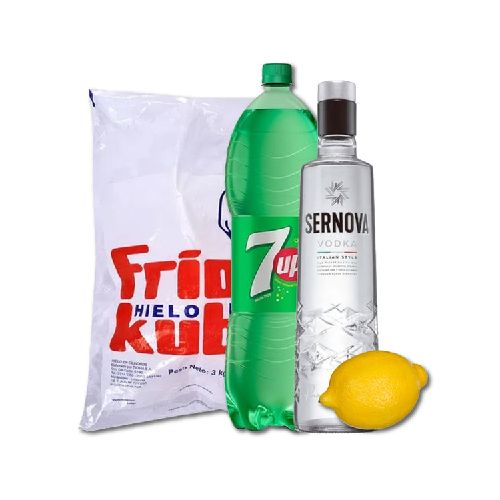 Vodka Sernova 700ml + Hielo 3kg + 7 Up 2.5L de regalo