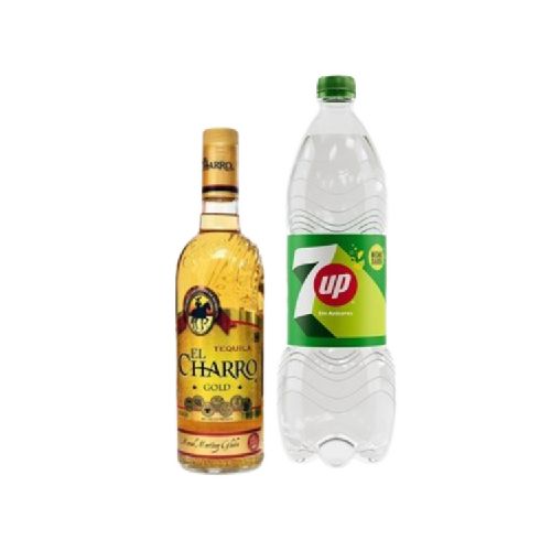 Tequila El Charro Gold 750ml + 7up 1.5LT Sin Azucar