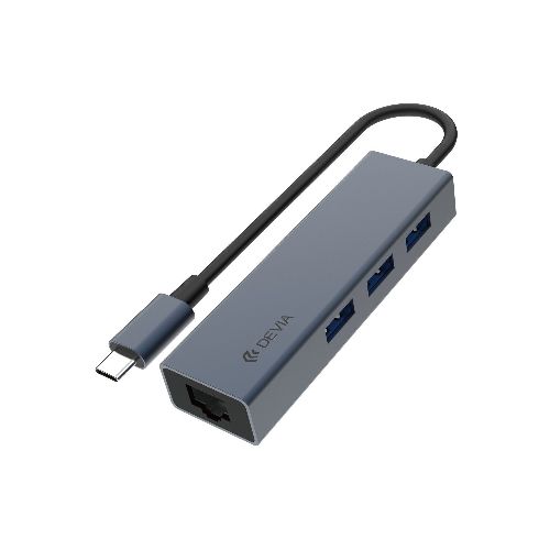 ADAPTADOR HUB USB TIPO-C A 3 USB-A + RJ45 DEVIA LEOPARD SERIES  