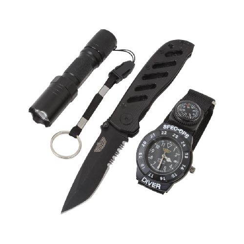 Set Kit De Supervivencia Navaja + Linterna + Reloj Brújula