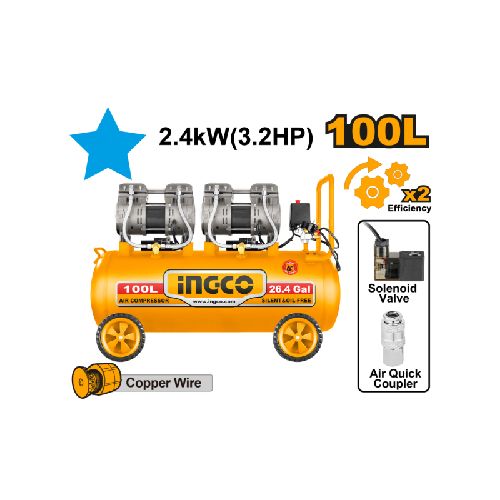 COMPRESOR DE AIRE 100L 3.2HP 8BAR (LIBRE DE ACEITE) INGCO ACS2241001 ING_ACS2241001