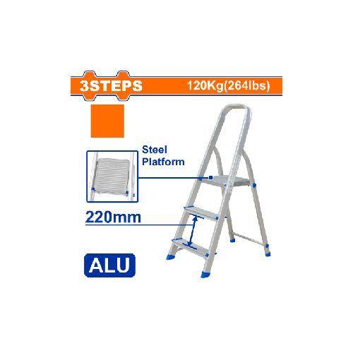 ESCALERA FAMILIAR ALUMINIO 3 ESCALONES 120KG WADFOW WLD3H03 WF_WLD3H03