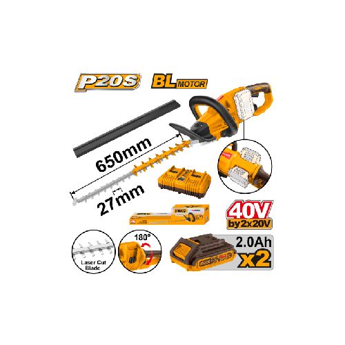 CORTA CERCO A BATERIA 650MM 40V BATERIA P20S INGCO BRUSHLESS C/2 BAT CHTLI40028 INGCO ING_CHTLI400282