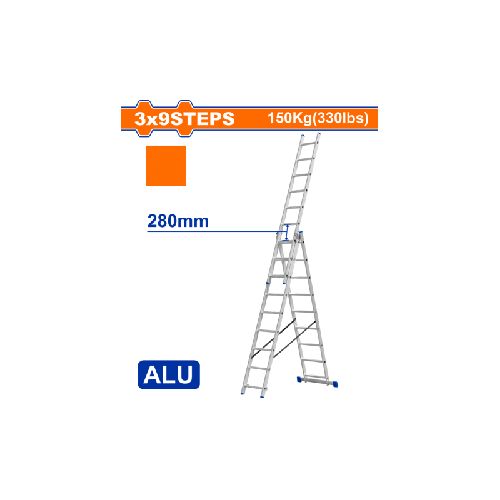 ESCALERA EXTENSIBLE 3 SECCIONES X 9 ESCALONES ALUMINIO WADFOW WLD6H39 WF_WLD6H39