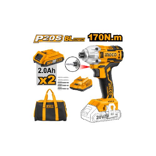 ATORNILLADOR DE IMPACTO 1/4 A BATERIA 20 VOLT P20S INGCO CIRLI2002 C 2BAT BRUSHLESS ING_CIRLI2002