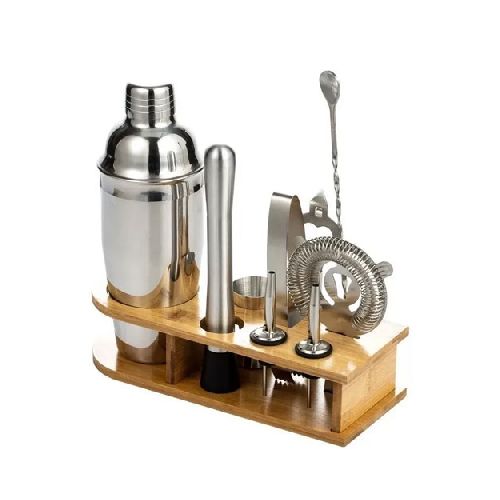 Set Juego 10piezas De Barman Bartender Coctelera + Soporte 