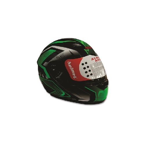 CASCO INTEGRAL PARA MOTO NEGRO MATE C/DIBUJOS VERDES