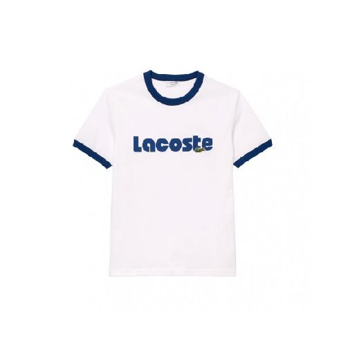 REMERA CON ESTAMPA DE LACOSTE EN CONTRASTE - WHITE/BLUE