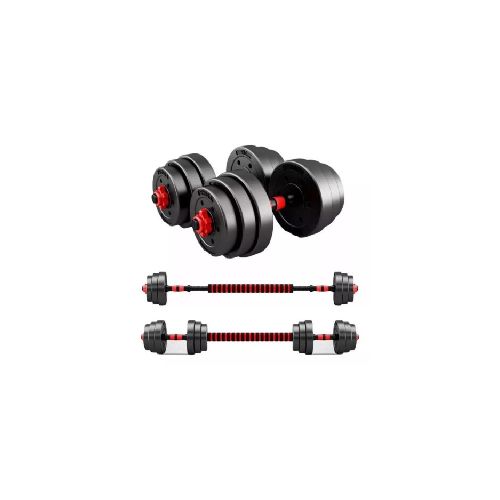 SET 2 MANCUERNAS + BARRA 3 EN 1 + 20KG - NEGRO