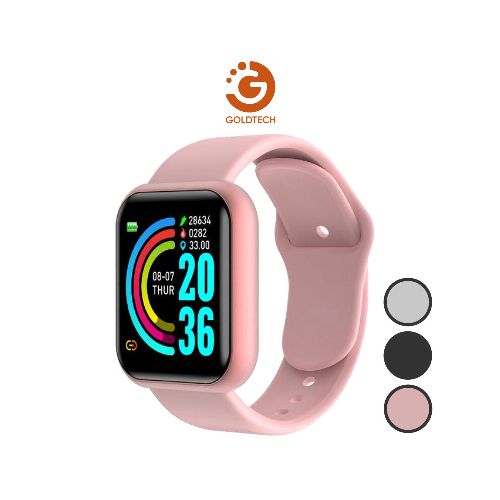 Reloj Inteligente Cuadrado Negro Blanco Rosado Notificaciones Funciones Deportivas — Game Stop