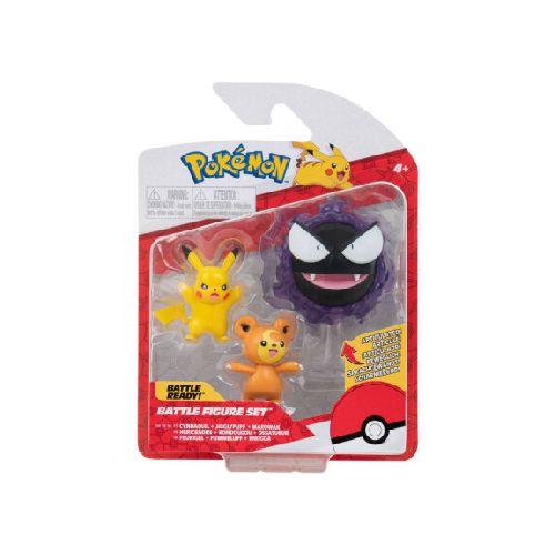 Battle set Pokémon Figuras de Acción Pikachu+Teddiursa+Gastly 8899339515550