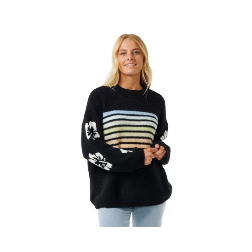 Buzo Rip Curl High Tide Hibiscus Stripe Crew - Negro — La Isla / RACKS LTDA