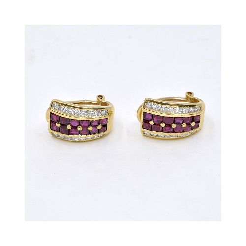 Caravanas En Oro 18K, Brillantes Y Rubies — Facello Joyeros