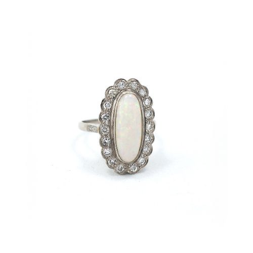 Anillo Oro 18K Blanco, Brillantes Y Opalo — Facello Joyeros