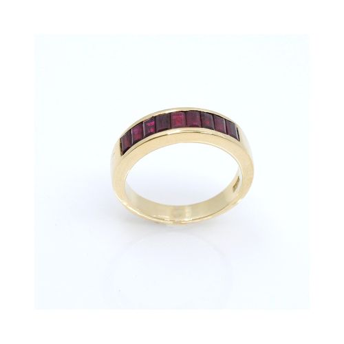 Anillo en oro 18k amarillo y 9 rubies corte baguette — Facello Joyeros