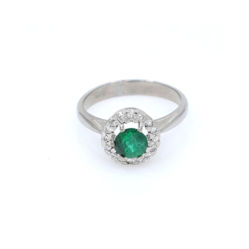 Anillo oro 18k blanco brillantes y hermosa esmeralda — Facello Joyeros