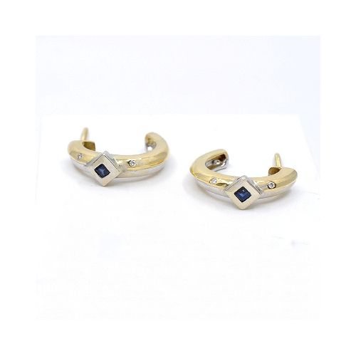 Caravanas En 2 Colores Oro 18K , Brillantes Y Zafiro — Facello Joyeros