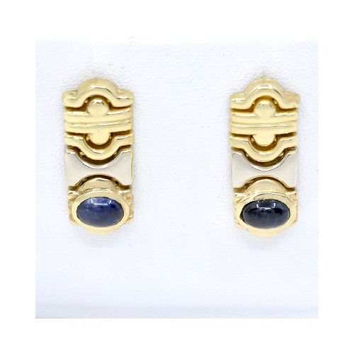 Caravanas En Oro 18K De 2 Colores Y Zafiro — Facello Joyeros