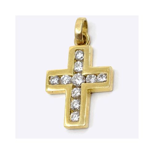 Cruz En Oro 18K amarillo Y brillantes 15 x 12 mm — Facello Joyeros