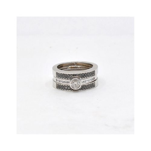 Anillo Desmontable En Oro 18K Blanco, Brillantes Y Brillantes Negros. — Facello Joyeros