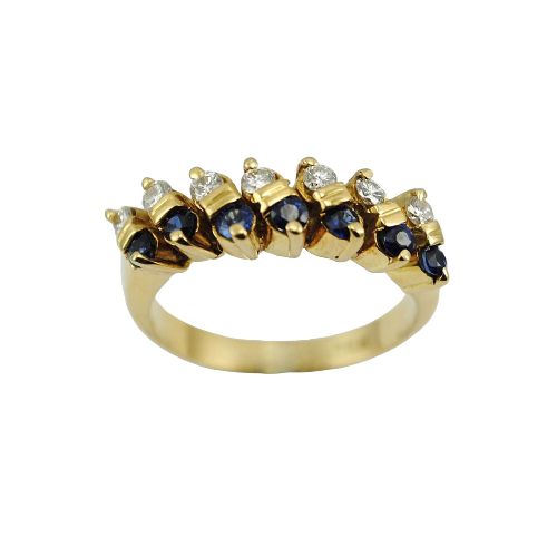 Anillo Oro Amarillo 18K Con Brillantes Y Zafiros — Facello Joyeros