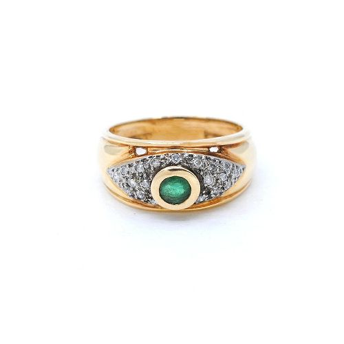 Anillo En Oro 18K, Brillantes Y Esmeralda — Facello Joyeros