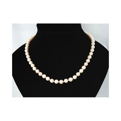 Collar De Perlas De Cultivo 8 Mm Con Broche En Oro 18K Y Zafiro Largo 45 Cm — Facello Joyeros