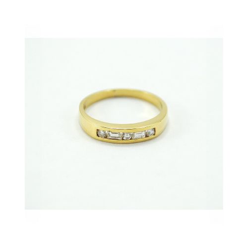 Anillo En Oro 18K, 2 Brillantes Baguette Y 3 Redondos — Facello Joyeros