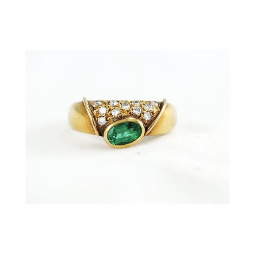 Anillo Oro 18K Con Esmeralda Y Brillantes — Facello Joyeros