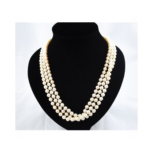 Collar perlas de cultivo 3 vueltas, broche oro 18k blanco y brillantes — Facello Joyeros