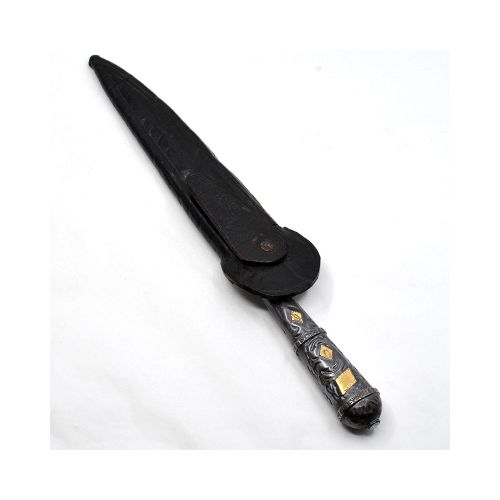 Cuchillo Plata Y Oro Vaina De Cuero. Hoja 16 Cms — Facello Joyeros