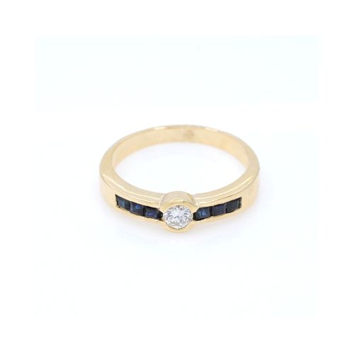 Anillo oro 18k y brillante y zafiros — Facello Joyeros