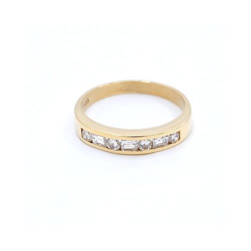 Anillo En Oro 18K, Brillantes Redondos Y Brillantes Baguette — Facello Joyeros